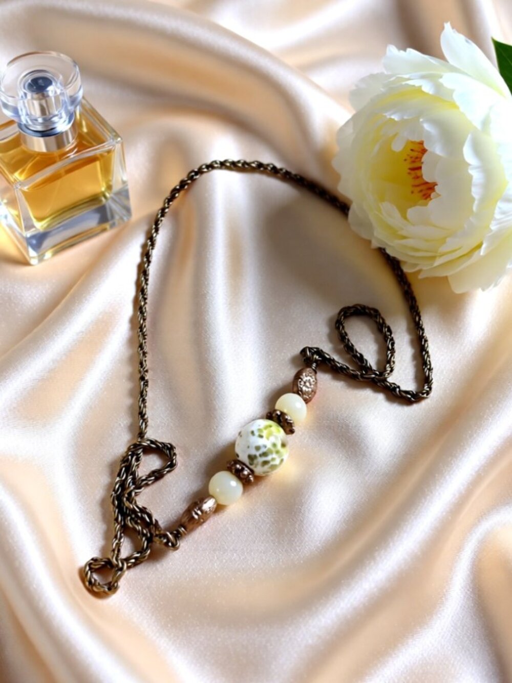 Sage Green Fire Agate & Jade - Minimalist Bar Necklace - Feminine Fall Colors